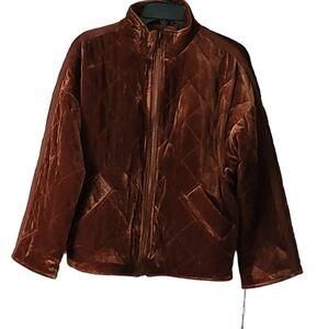 AVEC LES FILLES Quilted Velvet Zip Camel Jacket